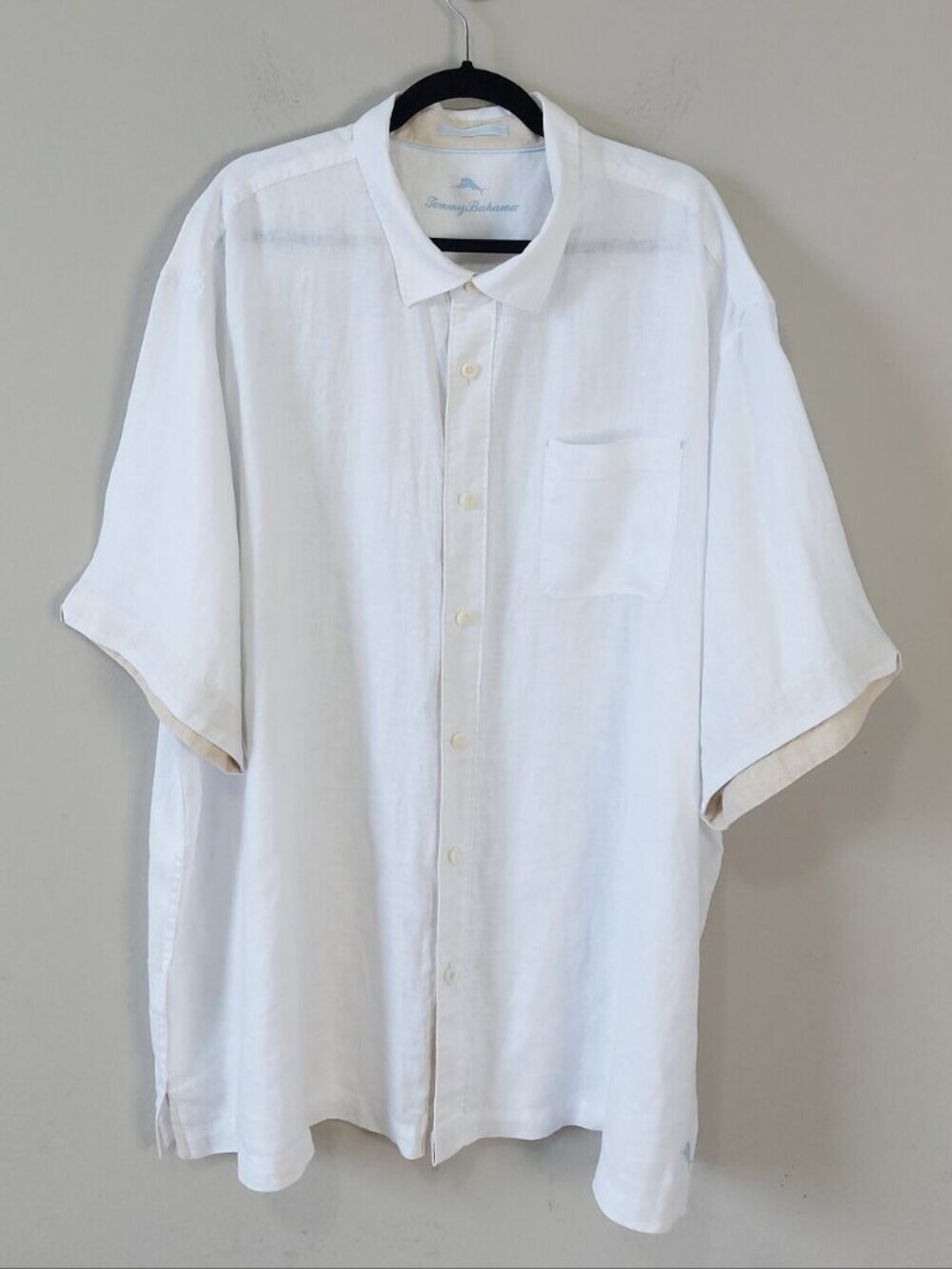 Tommy Bahama Linen White Short Sleeve Button Down Shirt 3XLB Camp Chest Pocket